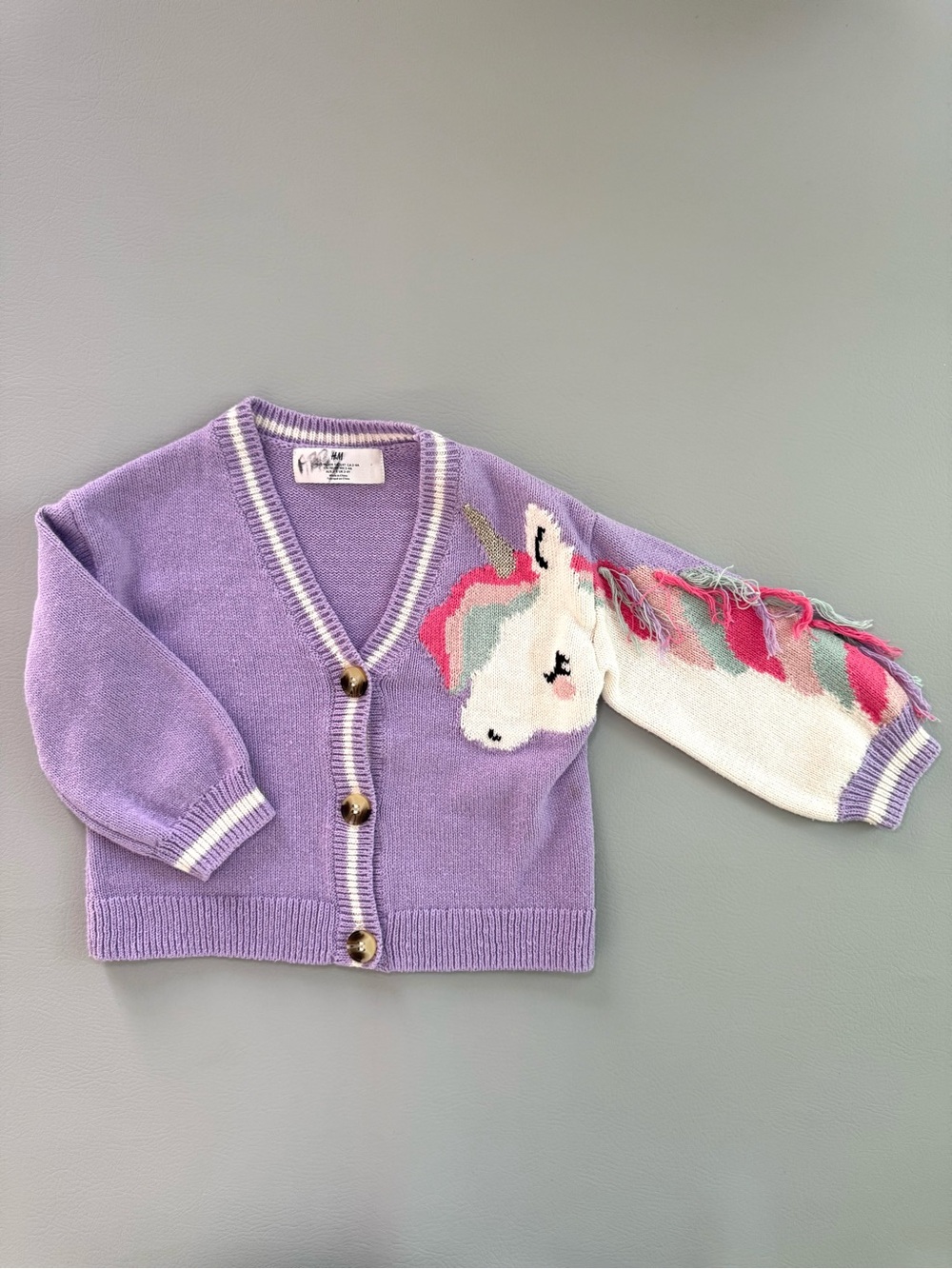 H&M Girls Purple Unicorn Caridgan Knit Sweater Girls Size 3/4T 3T 4T